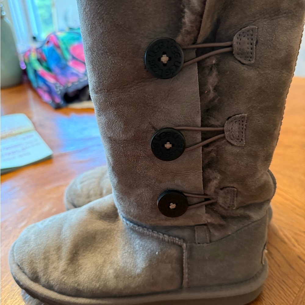 UGG Charcoal Suede Boots with Button Accents